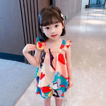 Summer Baby Girls Clothing Sets Suspender Top Color Matching Floral Vest + Children'S Casual Pants Little Kids Clothes Suit