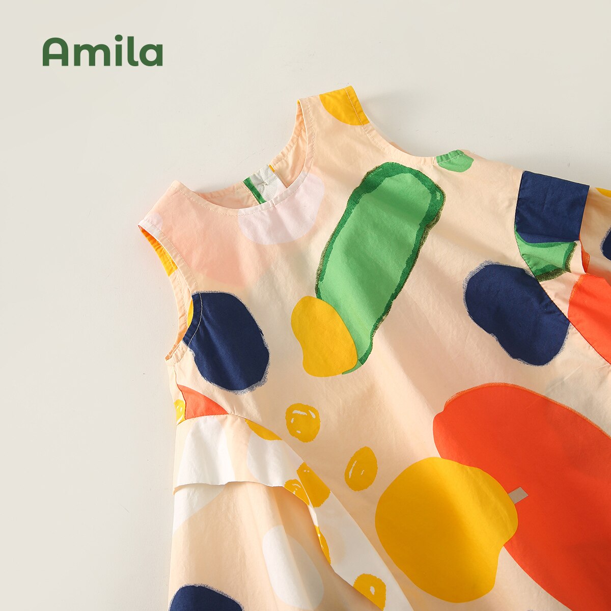 Amila Baby Girl Dress Children Summer New Vest Round Neck Sleeveless Cotton Long Skirt Kids Fashion Patchwork Clothing 0-6 Years