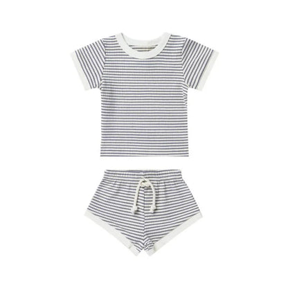 Newborn Baby Kids Clothes For Girl and Boy 2Pcs Summer Casual Unisex Stripe Short Sleeve T-shirt + Shorts Toddler Suits