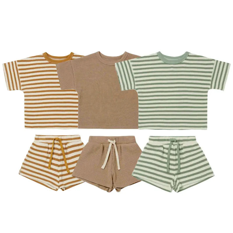 Newborn Baby Kids Clothes For Girl and Boy 2Pcs Summer Casual Unisex Stripe Short Sleeve T-shirt + Shorts Toddler Suits