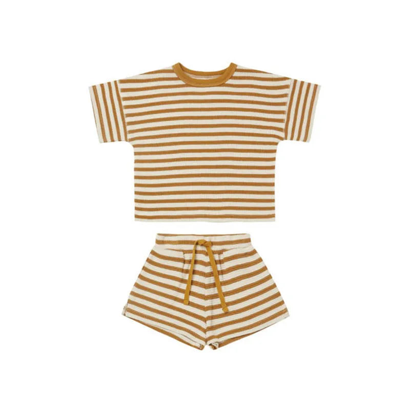 Newborn Baby Kids Clothes For Girl and Boy 2Pcs Summer Casual Unisex Stripe Short Sleeve T-shirt + Shorts Toddler Suits