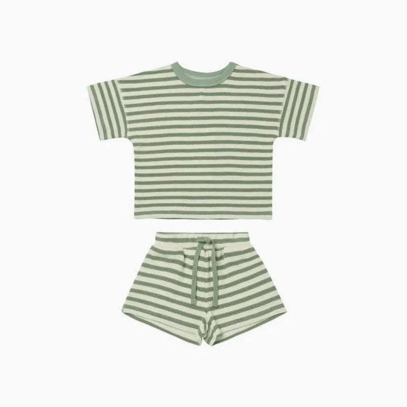 Newborn Baby Kids Clothes For Girl and Boy 2Pcs Summer Casual Unisex Stripe Short Sleeve T-shirt + Shorts Toddler Suits