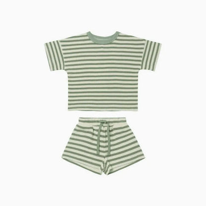 Newborn Baby Kids Clothes For Girl and Boy 2Pcs Summer Casual Unisex Stripe Short Sleeve T-shirt + Shorts Toddler Suits